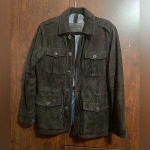 Massimo Dutti Dark Brown Suede Leather Military Jacket